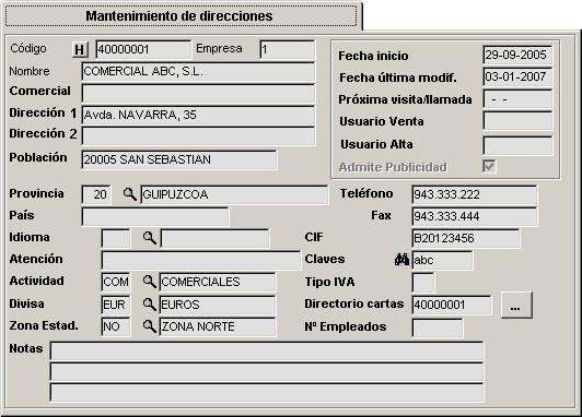 Mantenimiento de direcciones