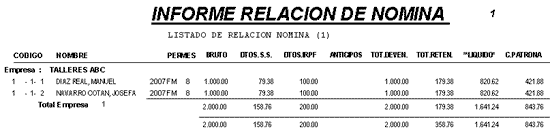 INFORME RELACION DE NOMINA