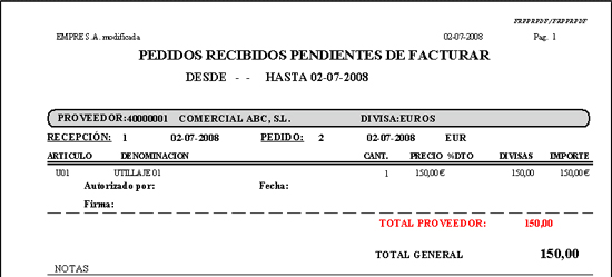 Conformidad a Facturas