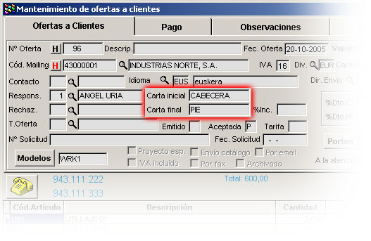 Mantenimiento de ofertas a clientes