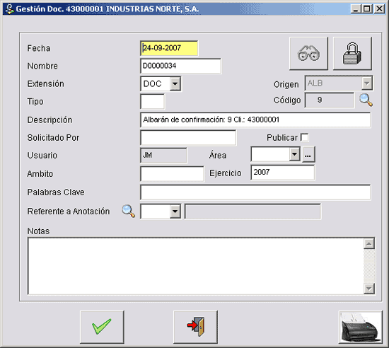 Gestión Doc. 43000001 INDUSTRIAS NORTE, S.A.