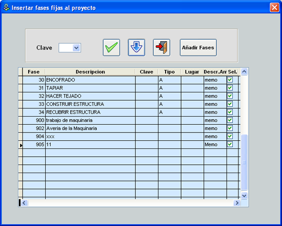 Insertar fases fijas al proyecto
