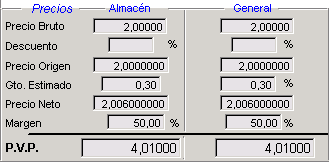 Precios del componente COMPO2