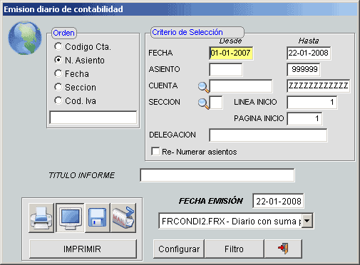 Emisión diario de contabilidad