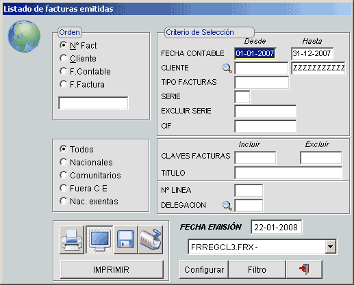 Listado de facturas emitidas