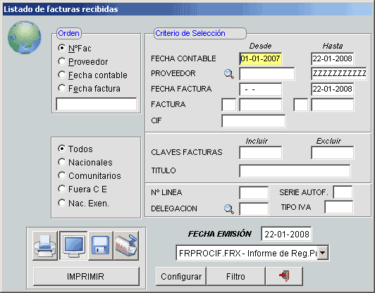 Listado de facturas emitidas