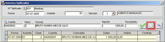 Datos para el Asiento de Nomina