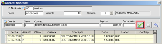 Datos para el Asiento de Nomina